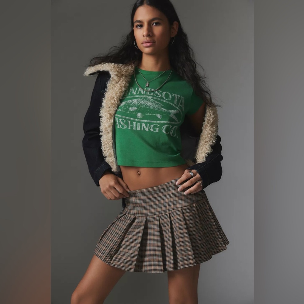 Motel Casini Pleated Plaid Mini Skirt Size Small New with tags